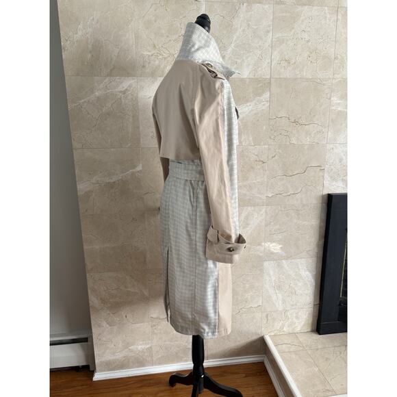 Avec Les Filles Plaid Trench Coat - XS - Tan & Blue Classic Preppy Fall Layering - Picture 7 of 10